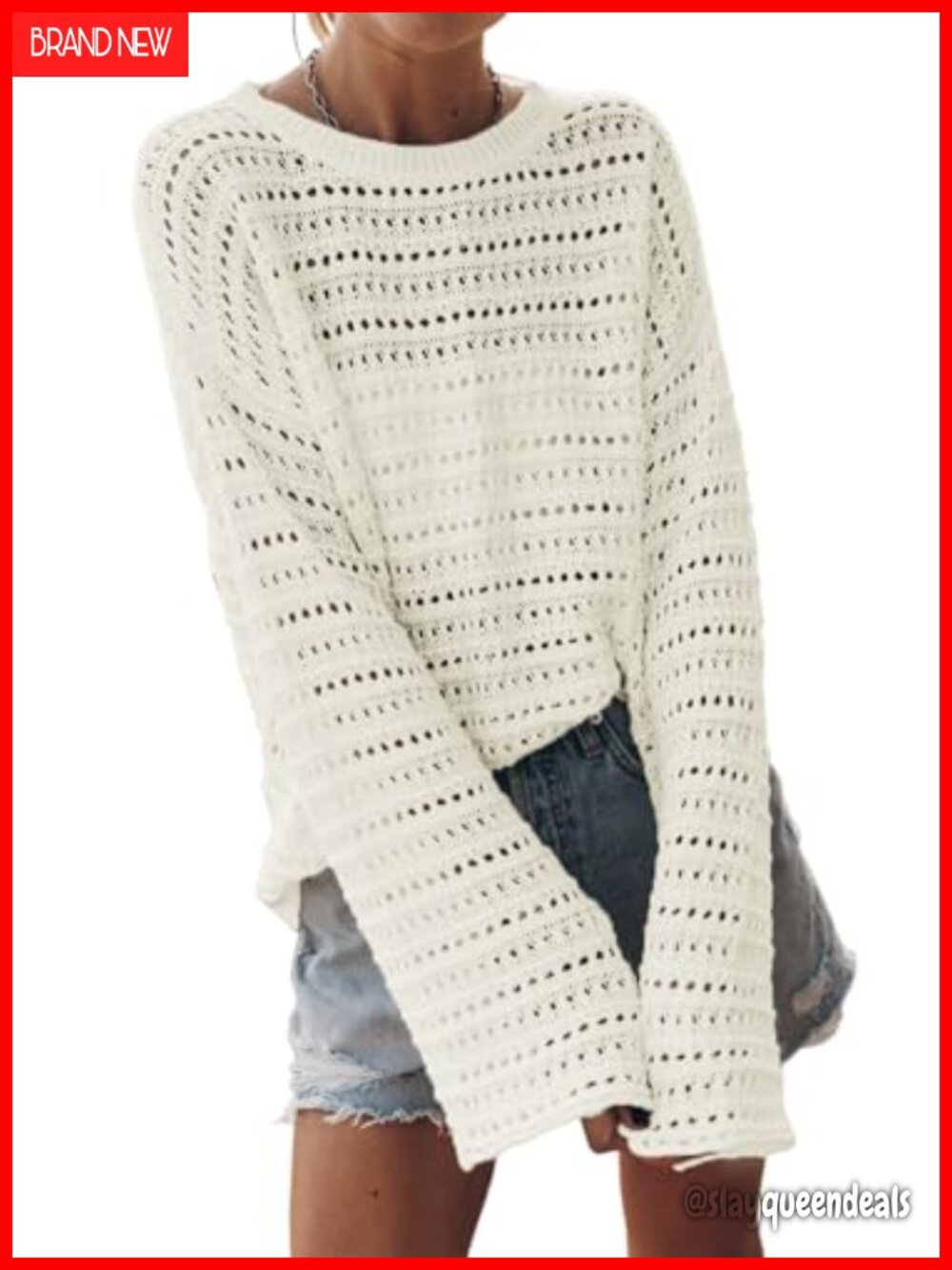 Womens Crochet Long Sleeve Sweater Pullover